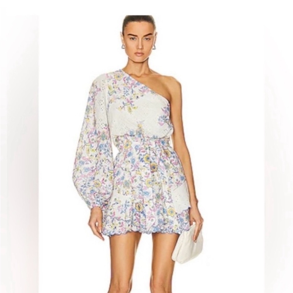 HEMANT & NANDITA Floral Embroidered Dress - White, Blue, Yellow